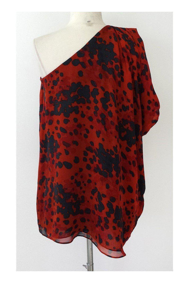 Current Boutique-Rachel Zoe - Orange & Slate Print Silk One Shoulder Top Sz 0