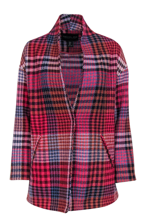 Current Boutique-Rachel Zoe - Pink & Blue Plaid Woven Jacket Sz S
