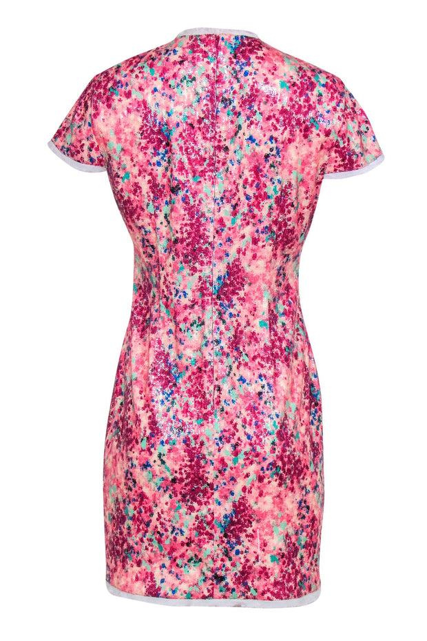 Current Boutique-Rachel Zoe - Pink & Multicolored Sequin Abstract Print Cap Sleeve Shift Dress Sz 10