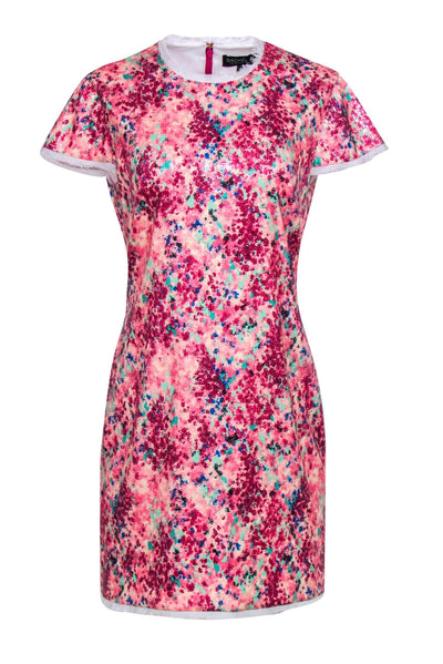 Current Boutique-Rachel Zoe - Pink & Multicolored Sequin Abstract Print Cap Sleeve Shift Dress Sz 10