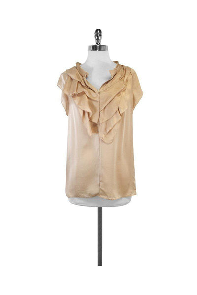 Current Boutique-Rachel Zoe - Tan Silk Ruffle Short Sleeve Blouse Sz S