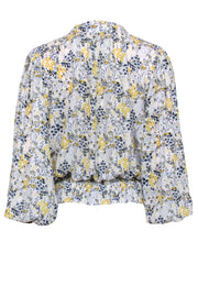 Current Boutique-Rachel Zoe - White, Yellow & Blue Floral Silky Peasant Blouse Sz L