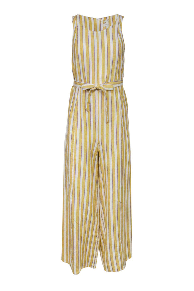 Current Boutique-Rachel Zoe - Yellow, White & Purple Striped Linen Jumpsuit w/ Belt Sz 2
