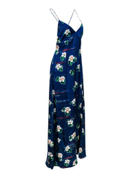 Current Boutique-Racil - Blue Tropical Floral Print Sleeveless Satin Gown Sz 8