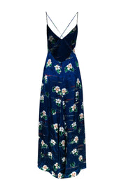 Current Boutique-Racil - Blue Tropical Floral Print Sleeveless Satin Gown Sz 8