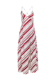 Current Boutique-Racil - White & Red Striped Sleeveless Satin Gown Sz 8