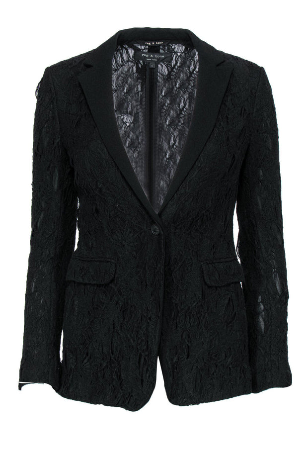 Current Boutique-Rag & Bone - Black Cotton Blend Lace Blazer Sz 0