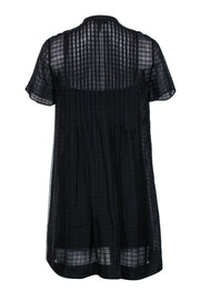 Current Boutique-Rag & Bone - Black Grid Sheer Silk Shift Dress w/ White Racing Stripes Sz XS