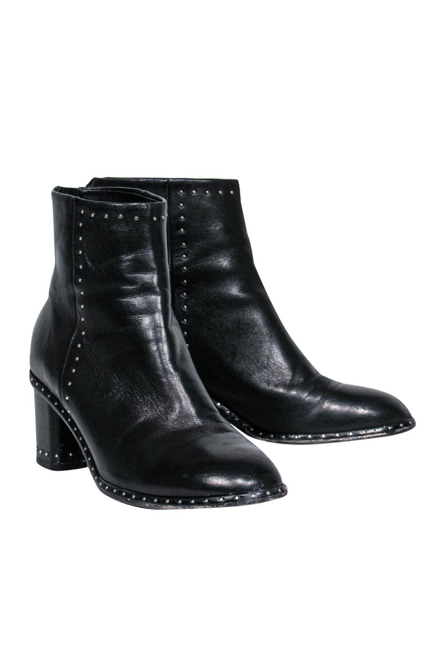 Current Boutique-Rag & Bone - Black Leather Block Heel Studded Booties Sz 8