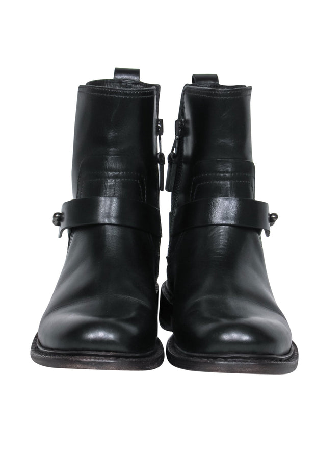 Current Boutique-Rag & Bone - Black Leather Zip-Up Ankle Booties w/ Buckle Sz 6
