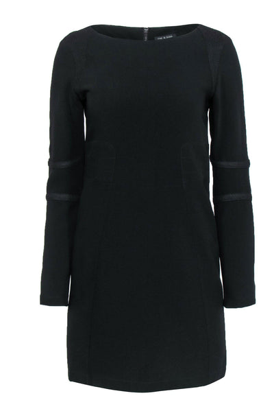 Current Boutique-Rag & Bone - Black Long Sleeve Sheath Dress w/ Textured Trim Sz 4