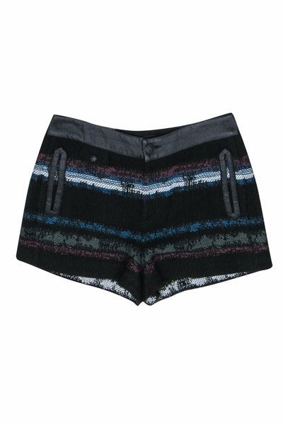 Current Boutique-Rag & Bone - Black, Olive, Teal & Plum Striped Tweed Shorts Sz 6