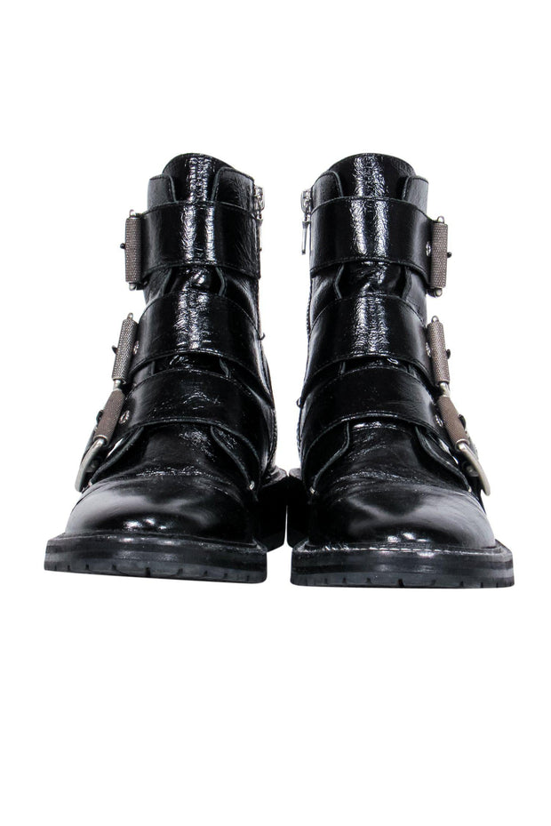 Current Boutique-Rag & Bone - Black Patent Leather Combat Boots w/ Buckles Sz 8.5