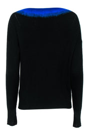 Current Boutique-Rag & Bone - Black Ribbed Merino Wool Sweater w/ Blue Ombre Neckline Sz M