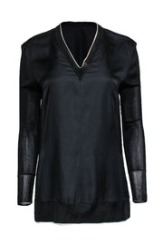 Current Boutique-Rag & Bone - Black Silk Blouse w/ Knit Black & White Trim Sz S