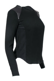 Current Boutique-Rag & Bone - Black Silk Long Sleeve Blouse w/ Leather Sz XXS