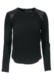 Current Boutique-Rag & Bone - Black Silk Long Sleeve Blouse w/ Leather Sz XXS