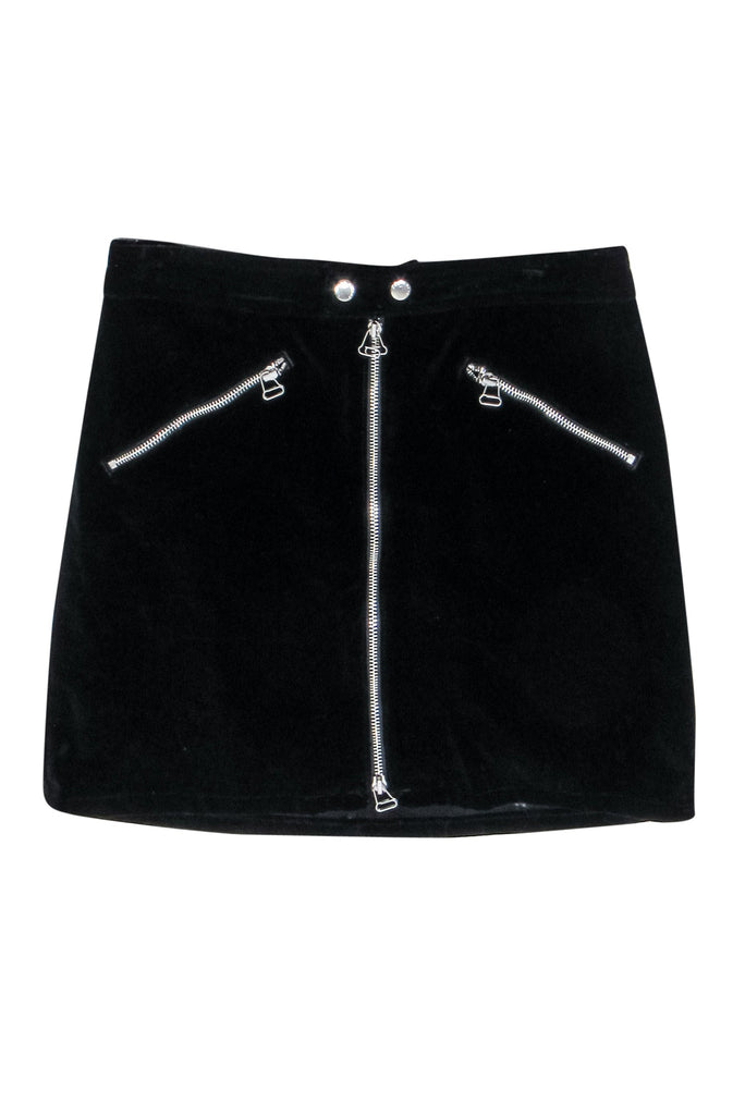 Black velvet mini skirt hotsell with zipper