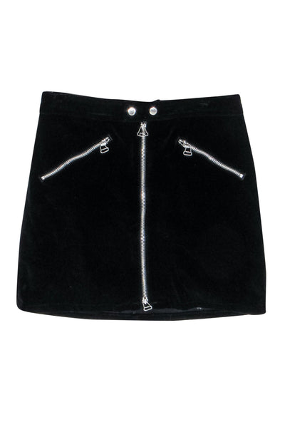 Current Boutique-Rag & Bone - Black Velvet Zipper Front Miniskirt Sz 8