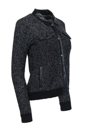Current Boutique-Rag & Bone - Black & White Knit Button-Up Jacket w/ Leather Trim & Collar Sz XS