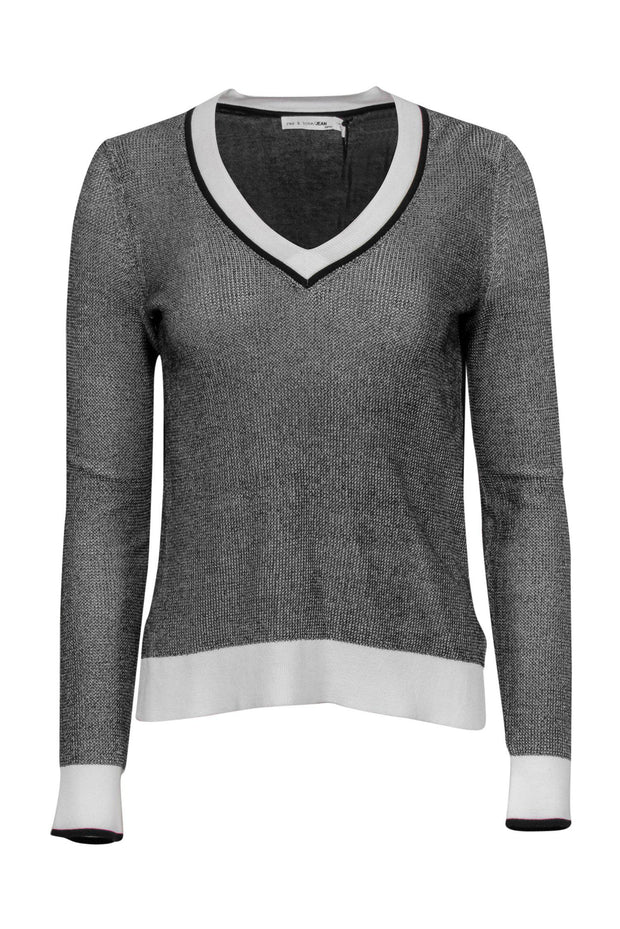 Current Boutique-Rag & Bone - Black & White Knit V-Neck Sweater Sz XS
