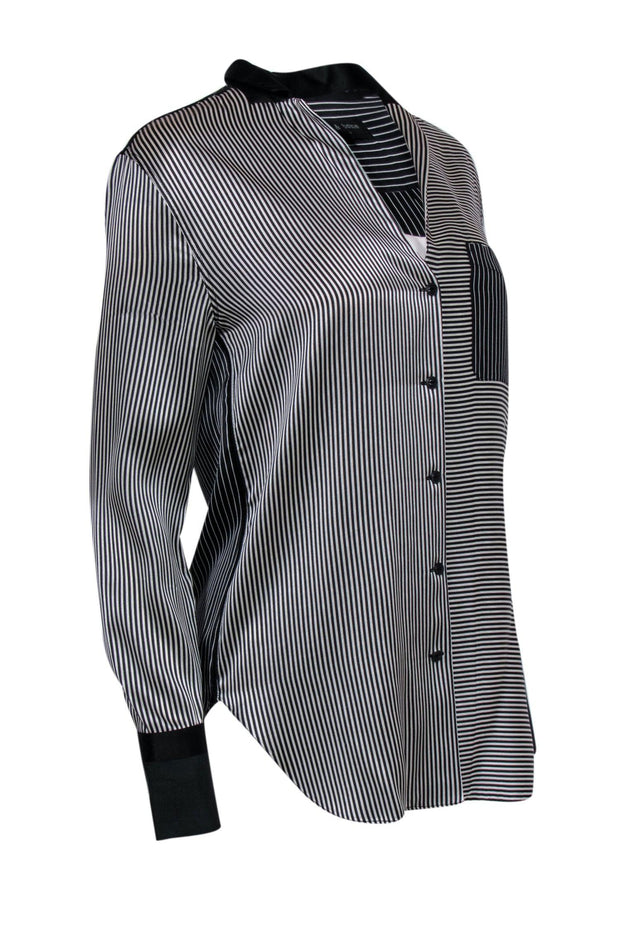 Current Boutique-Rag & Bone - Black & White Striped Button-Up SIlk Blouse Sz S