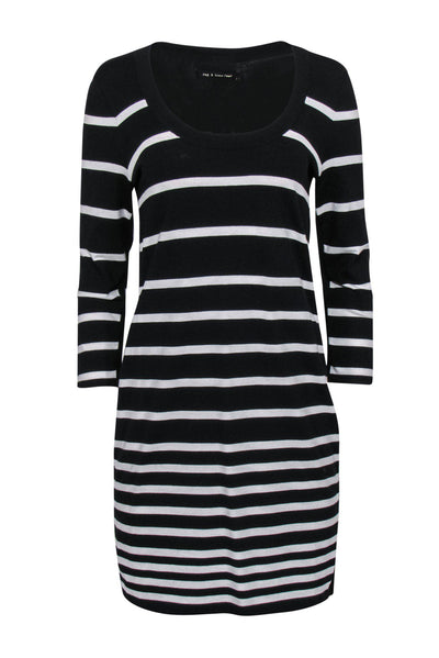 Current Boutique-Rag & Bone - Black & White Striped Long Sleeve Knit "Sara" Dress Sz M