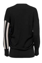 Current Boutique-Rag & Bone - Black Wool Sweater w/ Front Cream Striped Faux Wrap Design Sz XS