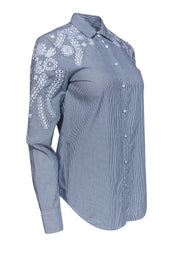 Current Boutique-Rag & Bone - Blue & White Striped Button-Up w/ Eyelet Lace Sz XS