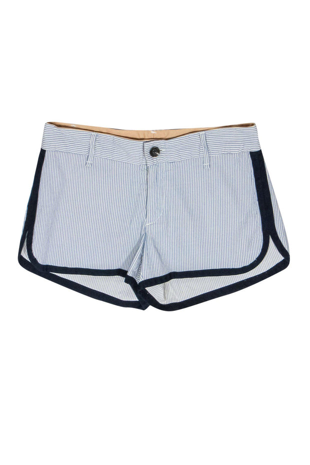 Current Boutique-Rag & Bone - Blue & White Striped Seersucker Shorts w/ Navy Trim Sz 27
