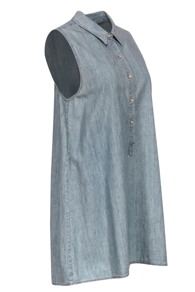 Current Boutique-Rag & Bone - Chambray Half Button-Up Sleeveless Shift Dress Sz S
