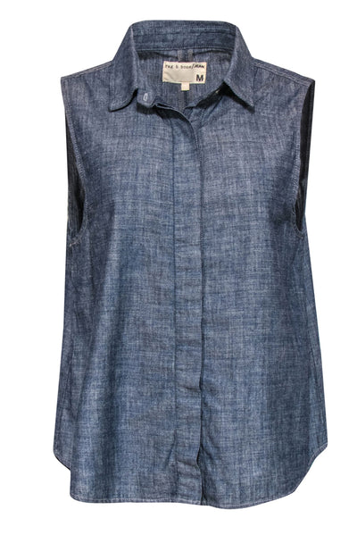 Current Boutique-Rag & Bone - Chambray Sleeveless Button-Up Blouse Sz M