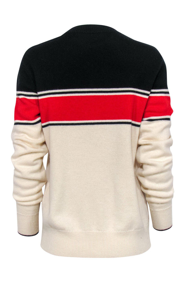 Current Boutique-Rag & Bone - Cream, Red & Black Colorblocked Logo Wool Sweater Sz S
