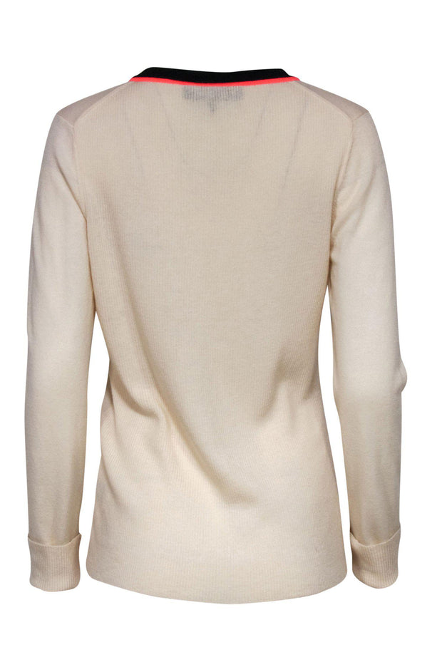 Current Boutique-Rag & Bone - Cream V-Neck Sweater w/ Striped Neckline Sz L