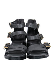 Current Boutique-Rag & Bone - Dark Grey Leather Buckled Heeled Sandals Sz 10