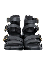 Current Boutique-Rag & Bone - Dark Grey Leather Buckled Heeled Sandals Sz 6.5