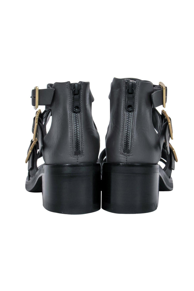 Current Boutique-Rag & Bone - Dark Grey Leather Buckled Heeled Sandals Sz 6.5