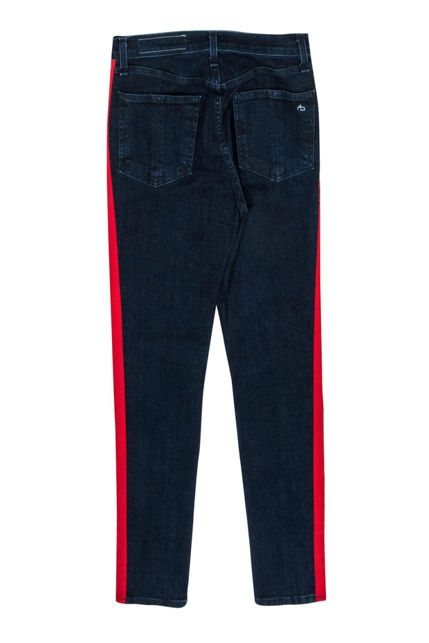 Current Boutique-Rag & Bone - Dark Wash High Waisted Skinny Jeans w/ Red Tuxedo Stripes Sz 28