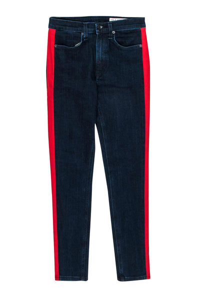 Current Boutique-Rag & Bone - Dark Wash High Waisted Skinny Jeans w/ Red Tuxedo Stripes Sz 28