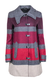 Current Boutique-Rag & Bone - Gray & Purple Striped Wool Blend Toggle Coat Sz S