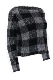 Current Boutique-Rag & Bone - Grey & Black Plaid Knit Boat Neck Sweater Sz XS