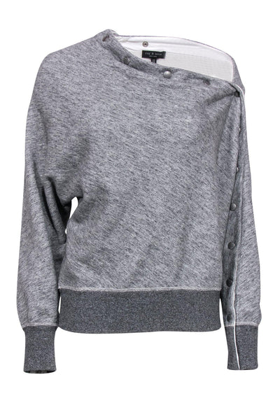 Current Boutique-Rag & Bone - Grey One Shoulder Sweatshirt w/ Snap Buttons Sz XS