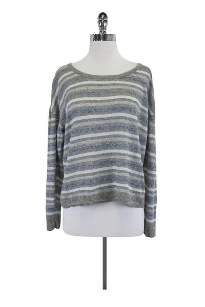 Current Boutique-Rag & Bone - Grey, White & Blue Striped Sweater Sz L