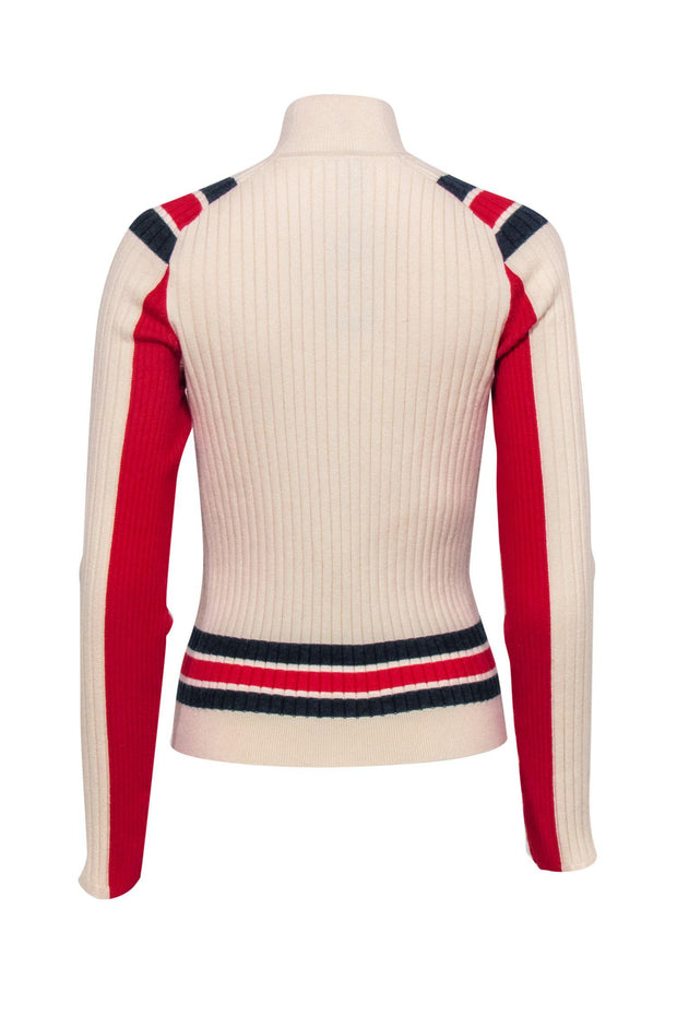 Current Boutique-Rag & Bone - Ivory Ribbed Turtleneck Sweater w/ Red & Blue Stripes Sz M