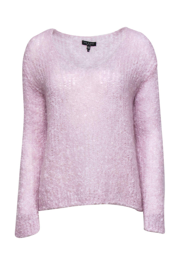 Current Boutique-Rag & Bone - Lavender Chunky Knit Mohair Blend V-Neck Sweater Sz XXS