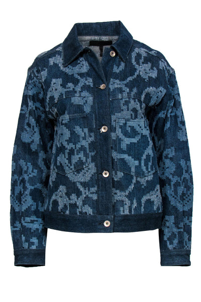 Current Boutique-Rag & Bone - Medium Wash Textured Print Button-Up Denim Jacket Sz M
