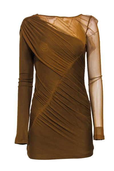 Current Boutique-Rag & Bone - Mustard Asymmetric Mesh Bodycon Dress Sz 4