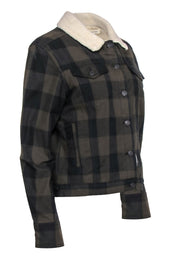 Current Boutique-Rag & Bone - Olive & Black Plaid Button-Up Jacket w/ Faux Sherpa Lining Sz M