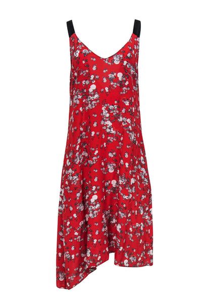 Current Boutique-Rag & Bone - Red & Grey Floral Print Sleeveless Silk Midi Dress Sz M