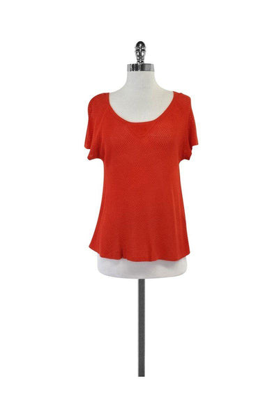 Current Boutique-Rag & Bone - Red Perforated Short Sleeve Knit Top Sz XS